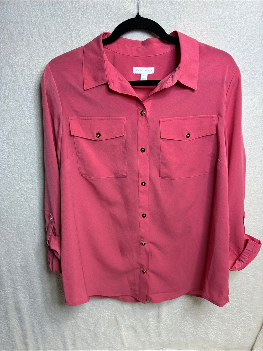 Charter Club Bright Pink Button-Front Shirt with Chest Pockets